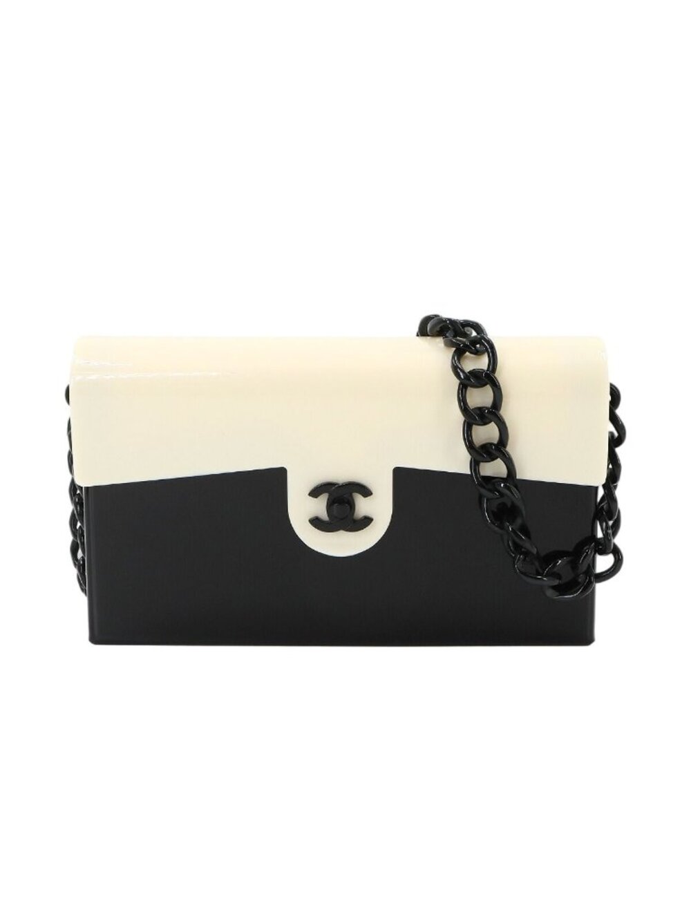 Chanel Bicolor Chain Shoulder Bag Plastic Black White CC Logo